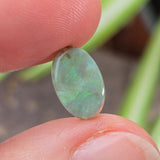 Opal stone held between fingers with a natural background