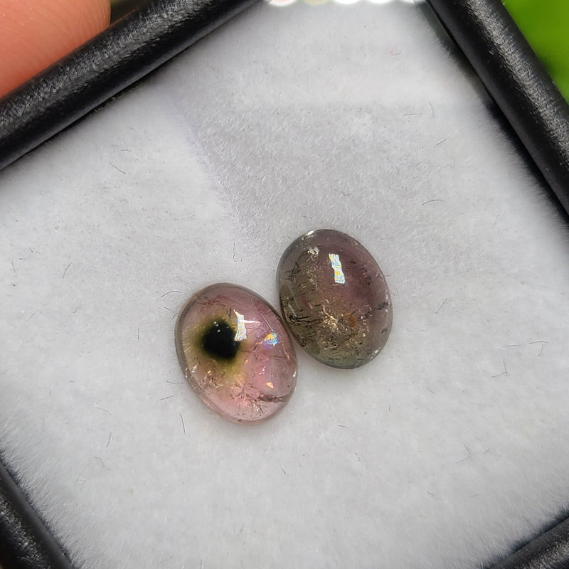 Pair of Bicolor Tourmaline cabochons, 1.30tcw from Nigeria