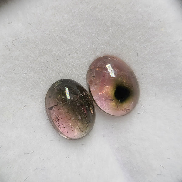 Pair of Bicolor Tourmaline cabochons, 1.30tcw from Nigeria