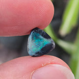 Hand holding an opal with a natural background