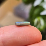 Opal stone held between fingers with a blurred background